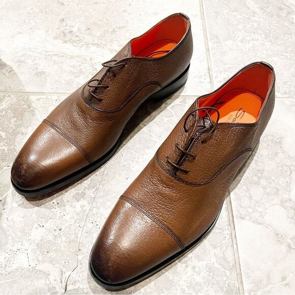 Santoni Men\'s Simon Cap Toe Oxfords in Cognac, New, Size UK10 US11